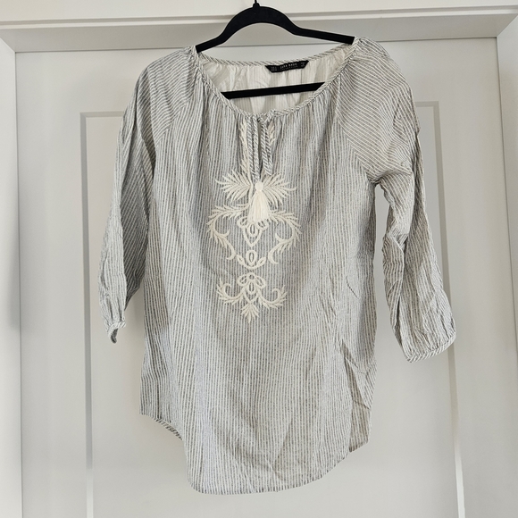 Zara Tops - Zara Cream and Gray Striped Blouse